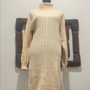 Elegant Cream Long Sleeve Knit Dress